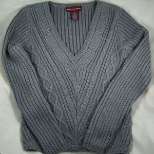 Jones Wear Grey Long Sleeve V-Neck Sweater - Small